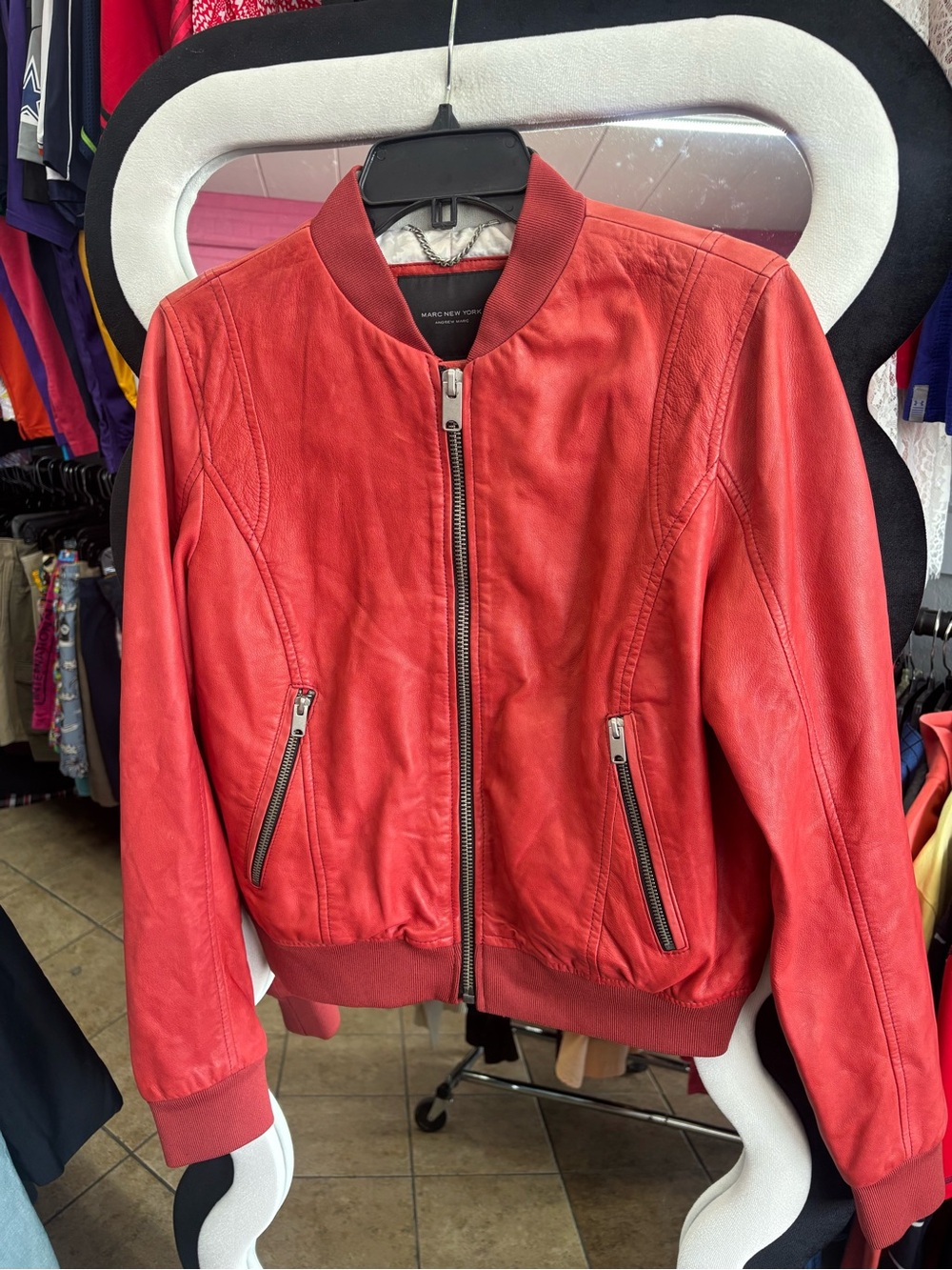 MARK NEW YORK,Women's Red Leather Bomber Jacket by Mackage